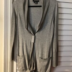 EtCetera Silver Gray Satin-Trim & Tie-Front Closure Cardigan Size Small